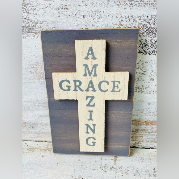 *Amazing Grace Layered Wooden Cross Block - Picture 3 of 15